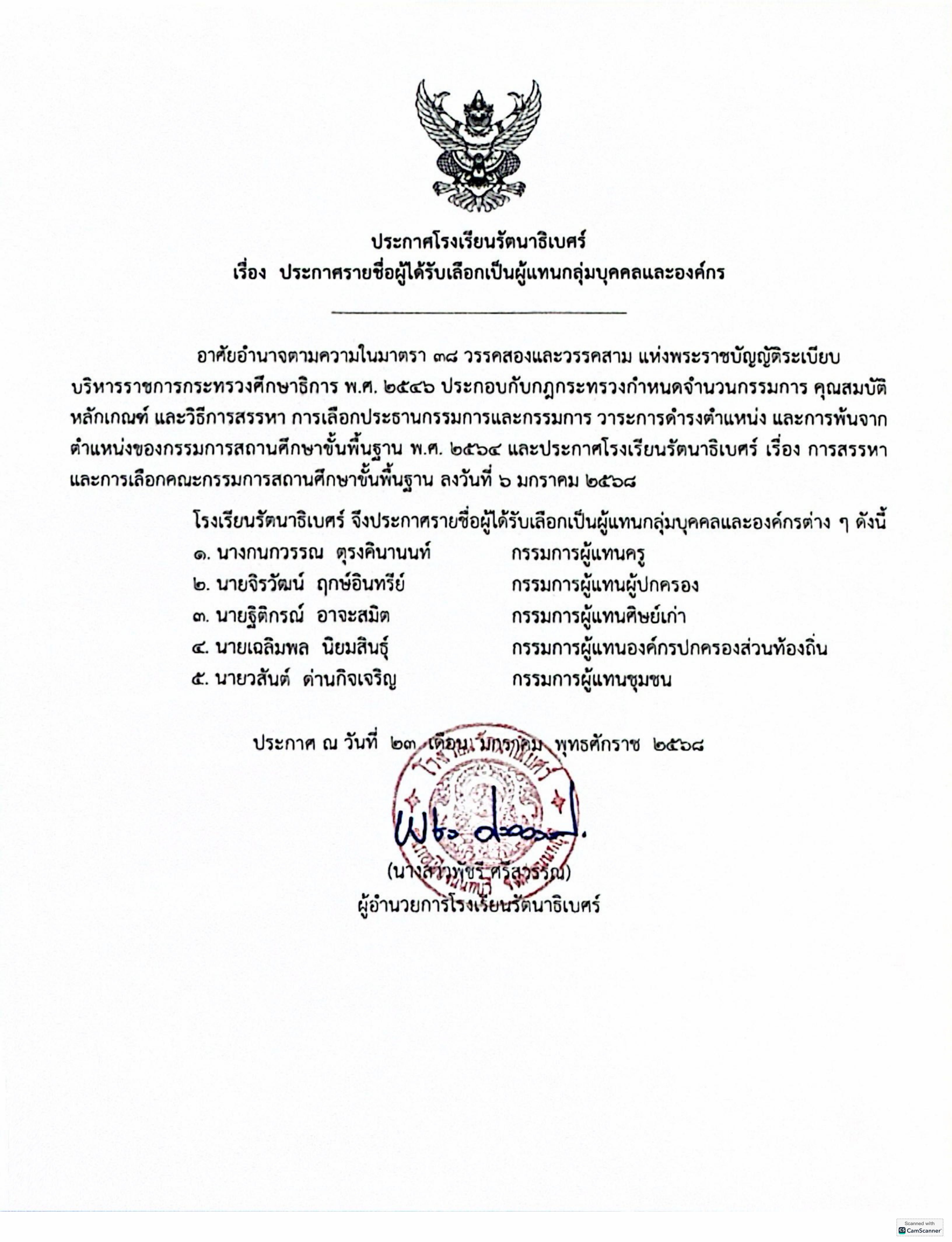 ประกาศรายชื่อผู้แทน 04